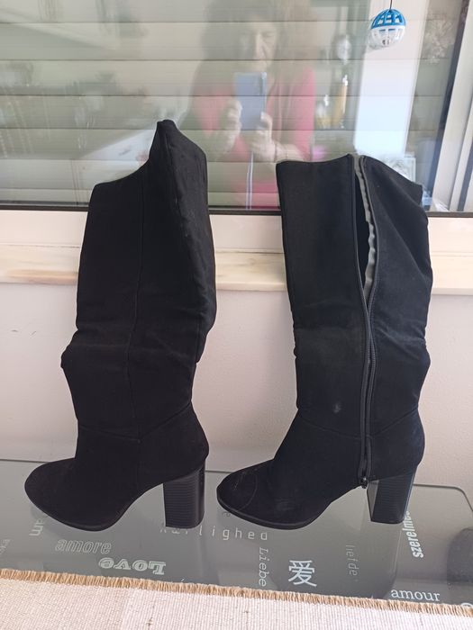 Botas cano alto pretas, 39, salto largo 8,5cm