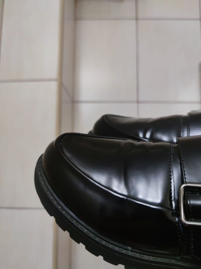 półbuty buty damskie atmosphere 40 41 czarne na platformie z klamrą cz