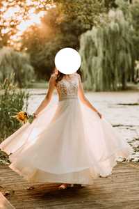 Suknia ślubna w kształcie litery A w kolorze szampańskim rozmiar 36-38