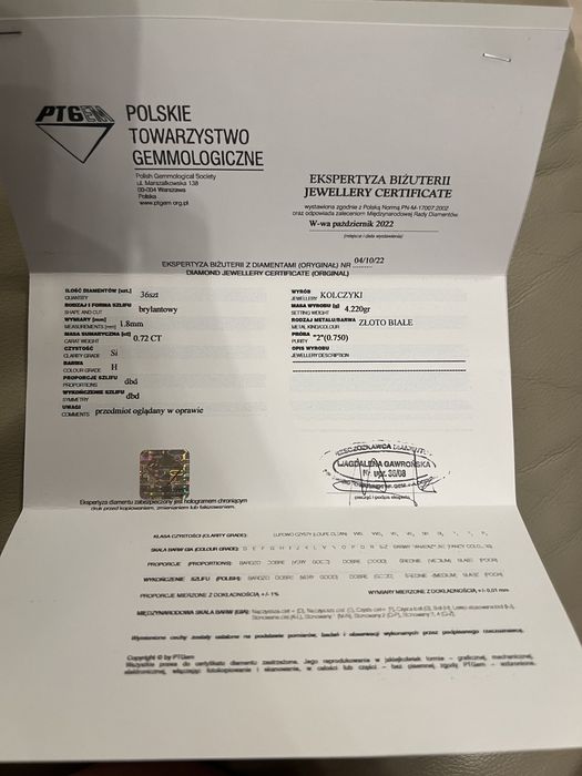 Kolczyki ślubne białe złoto brylanty