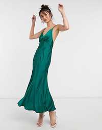 Sukienka Asos Design 36/S butelkowa zieleń guziki retro rozkloszowana
