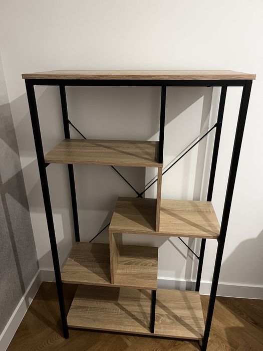 Regał industrialny loft – czarny metal i drewno, nowoczesny design