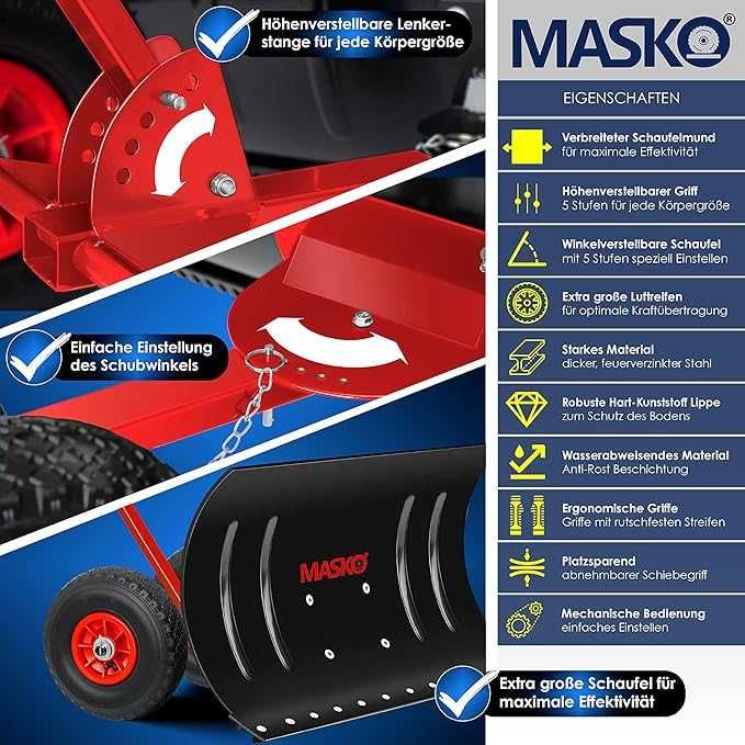 MASKO® Łopata do śniegu na kółkach z regulacją wysokośc