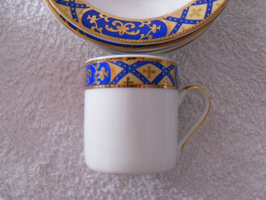 conjunto de 6 chavénas de café em azul cobalto e ouro