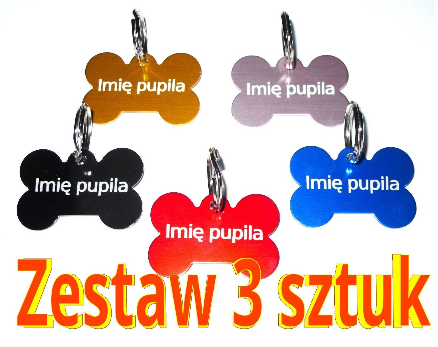 Adresatka dla psa metalowa KOŚĆ - zestaw 3szt w dowolnych kolorach