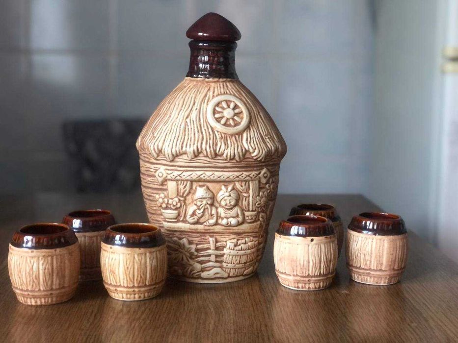Глиняний графин (кухоль) з чарками (набір). Торг. Обмін