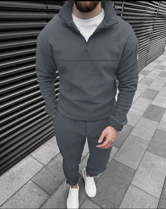 Зимний спортивный костюм мужской плюшевый As толстовка штаны на флисе