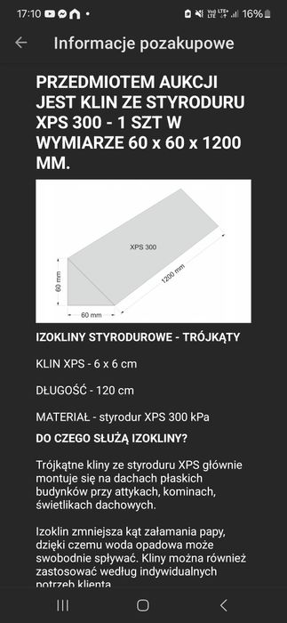 Klin styropianowy XPS 6x6cm 12 mb