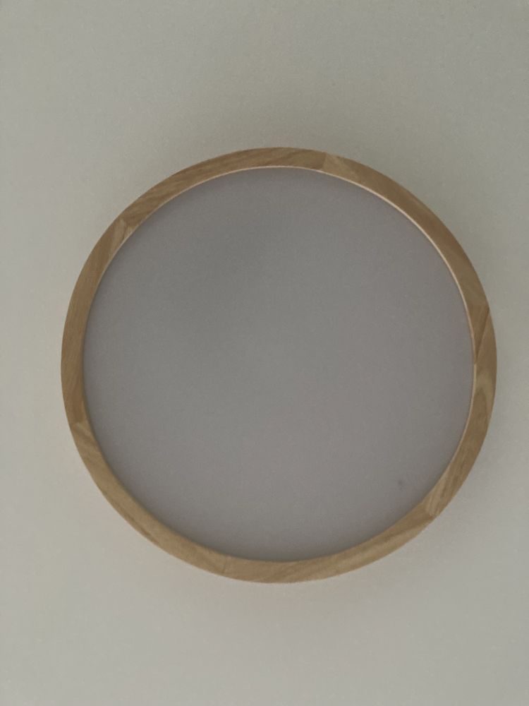 Lampa nowoczesna 40cm cienka sufitowa plafon LED drewno