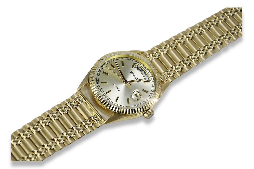 Złoty zegarek z bransoletą męski 14k włoski Geneve mw013ydy&mbw006yB