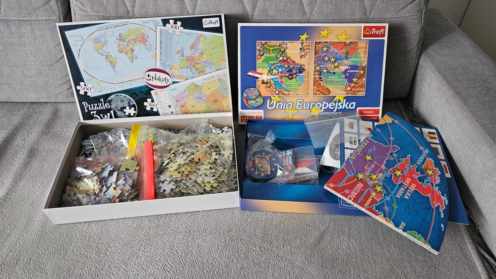 Zestaw: gra edukacyjna Unia Europejska i puzzle 3 mapy, gra Flagi