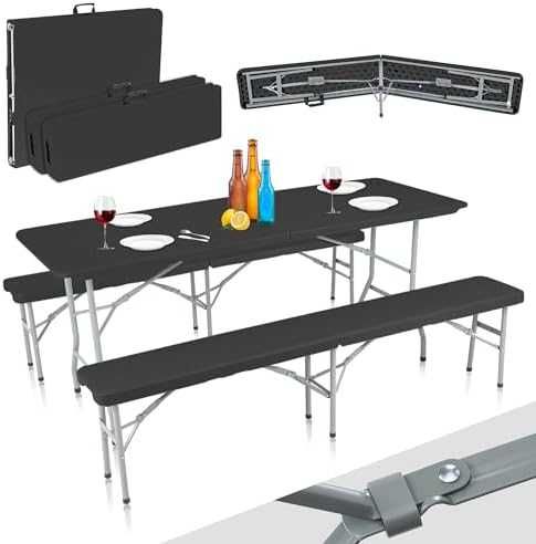 Zestaw ogrodowy stol i 2 ławki ratan turystyczy piknikowy