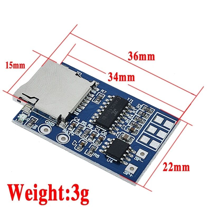 МР3 модуль, декодер Arduino. DC3,7-5v. Усилитель 2 Watt. Tf-card