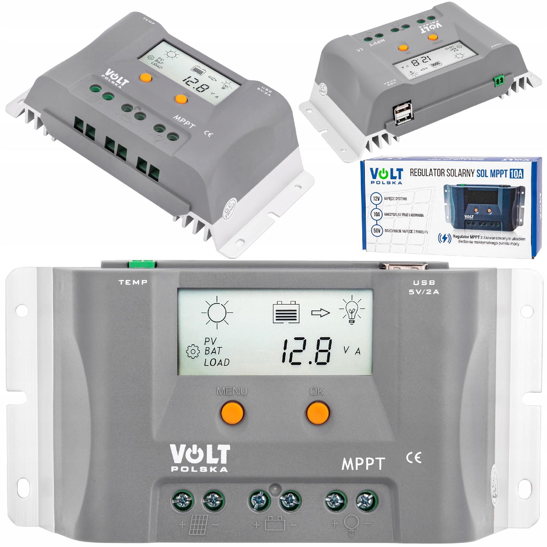 Regulator ładowania solarny 12v panel lcd 10a MPPT [sol64]