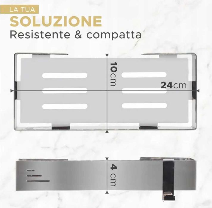 Półka Łazienkowa Prysznicowa Nierdzewna 10x24cm Z Haczykami