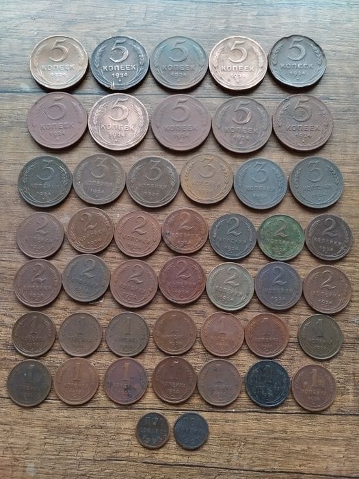 Медные советские монеты 1 2 3 5 копеек 1924 года