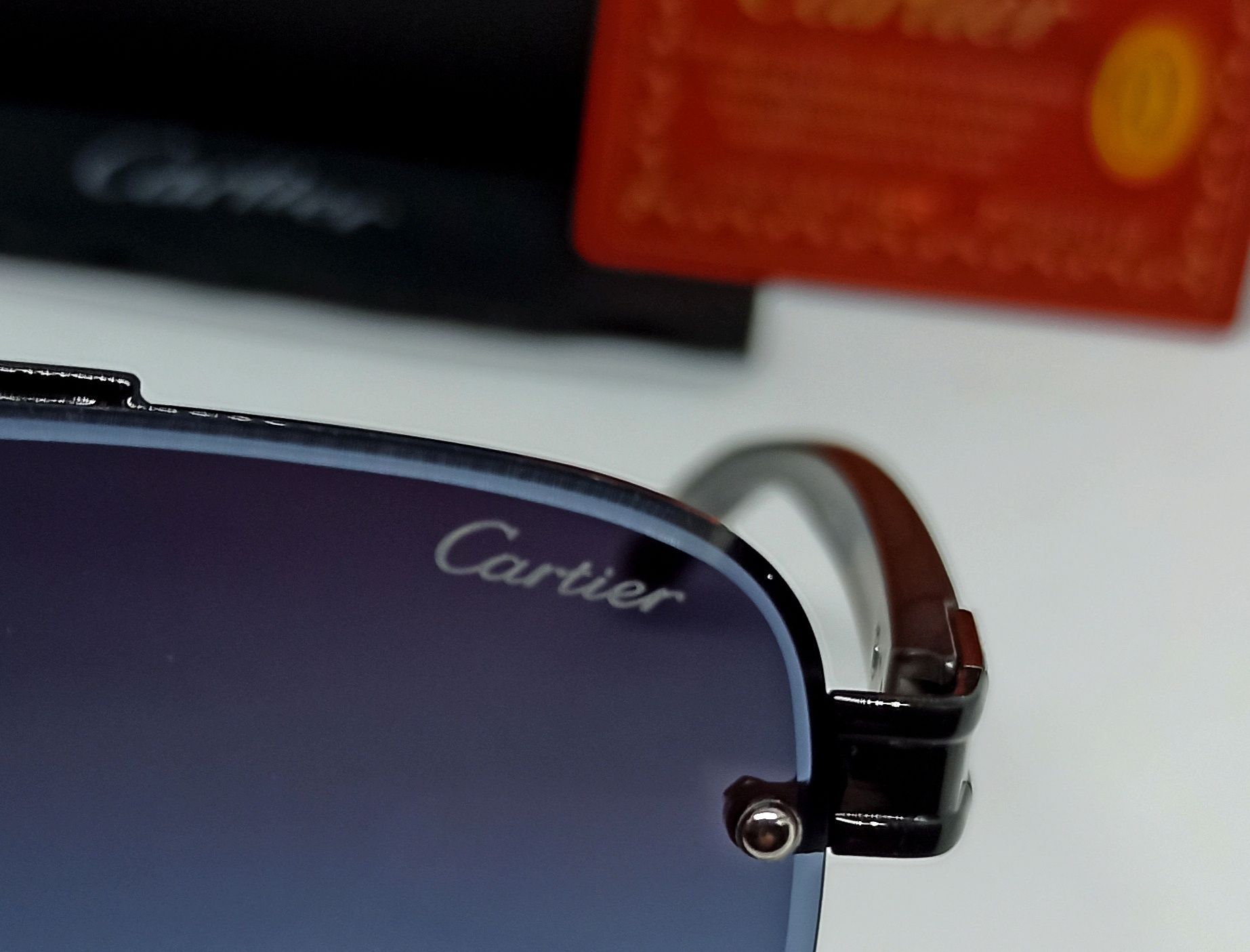 Cartier очки мужские классика серо синий градиент в черном металле
