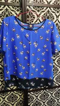 Блуза Adrienne Vittadini Топ, розмір L, синій, з коротким рукавом .