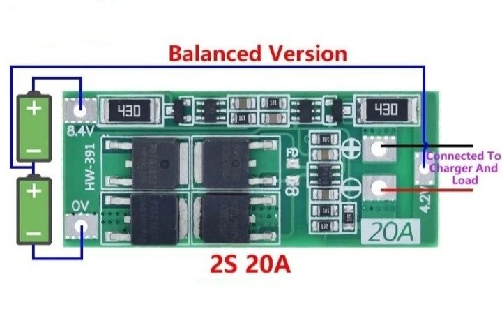 BMS 2S (8,4v) 20А с балансиром контроллер заряда/разряда для Li-Ion