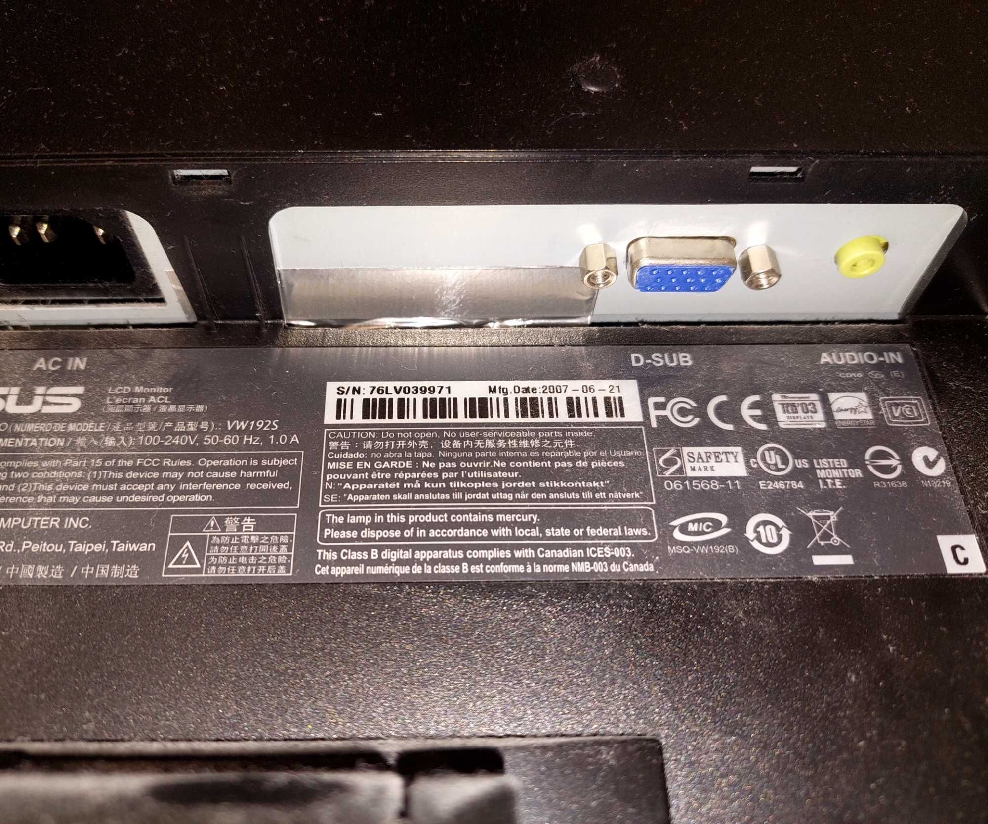 Monitor LCD 19 " Asus vw192s