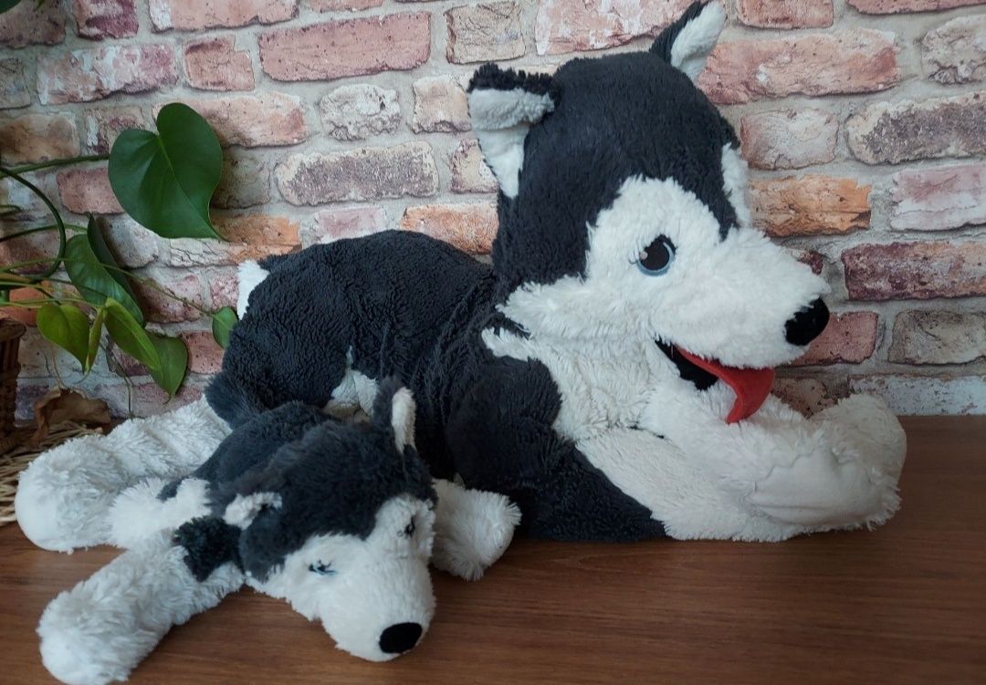 Pies husky duży i mały , maskotka, pluszak z Ikea Livlig