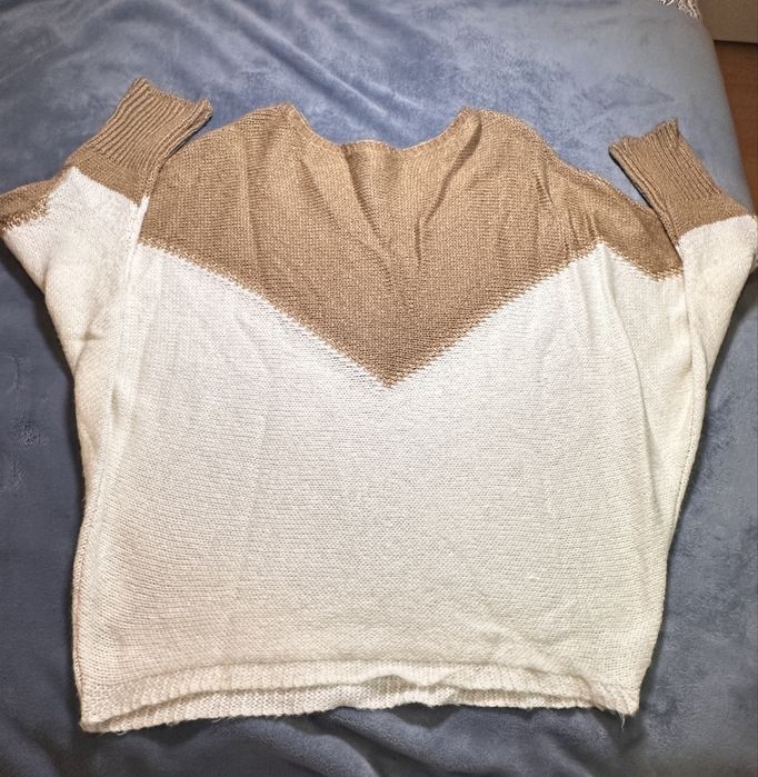 Camisola de malha cor de canela e branco tamanho L [USADO]