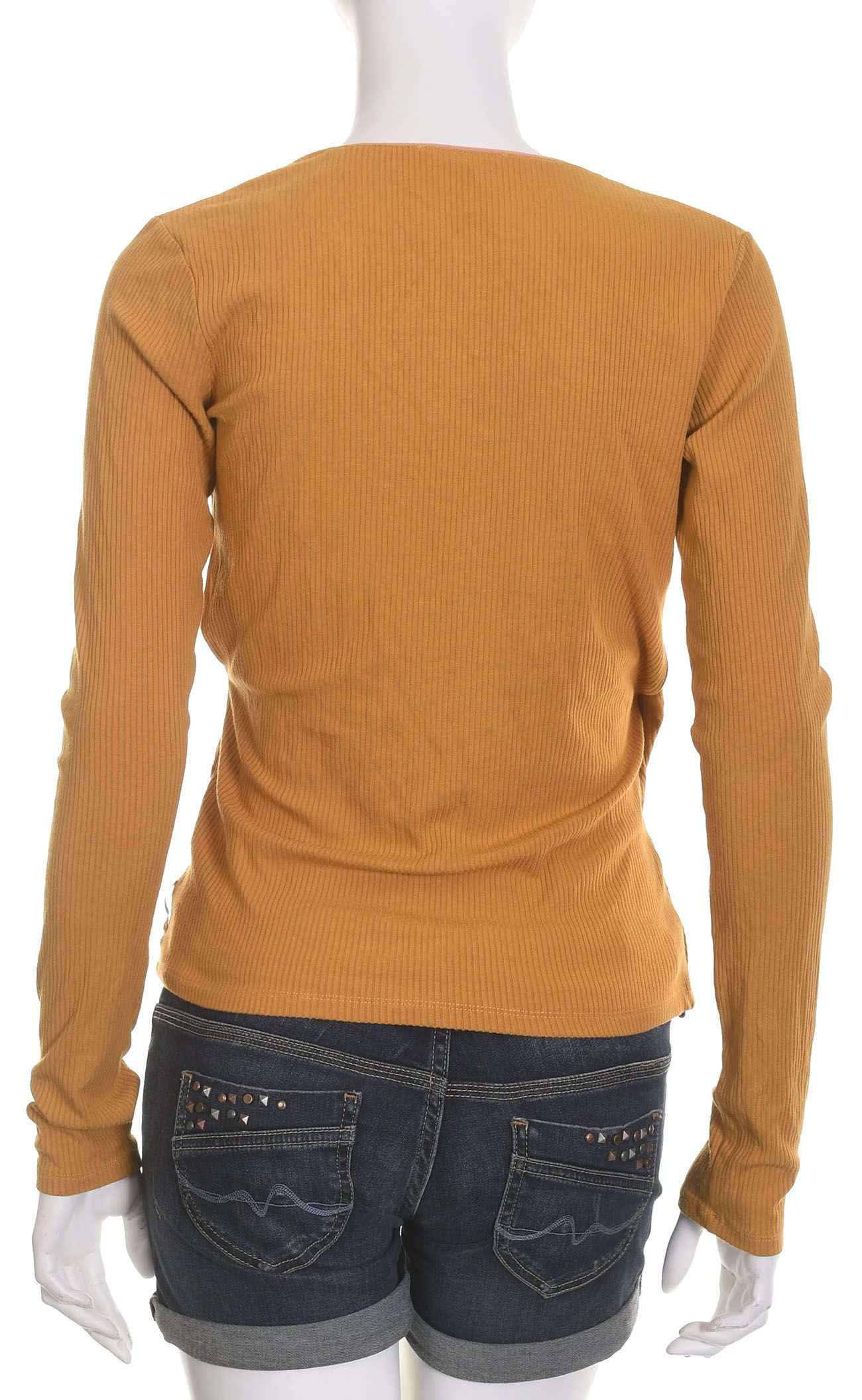 SCOTCH & SODA kopertowa bluzka damska z prążkowanego dżerseju musztard