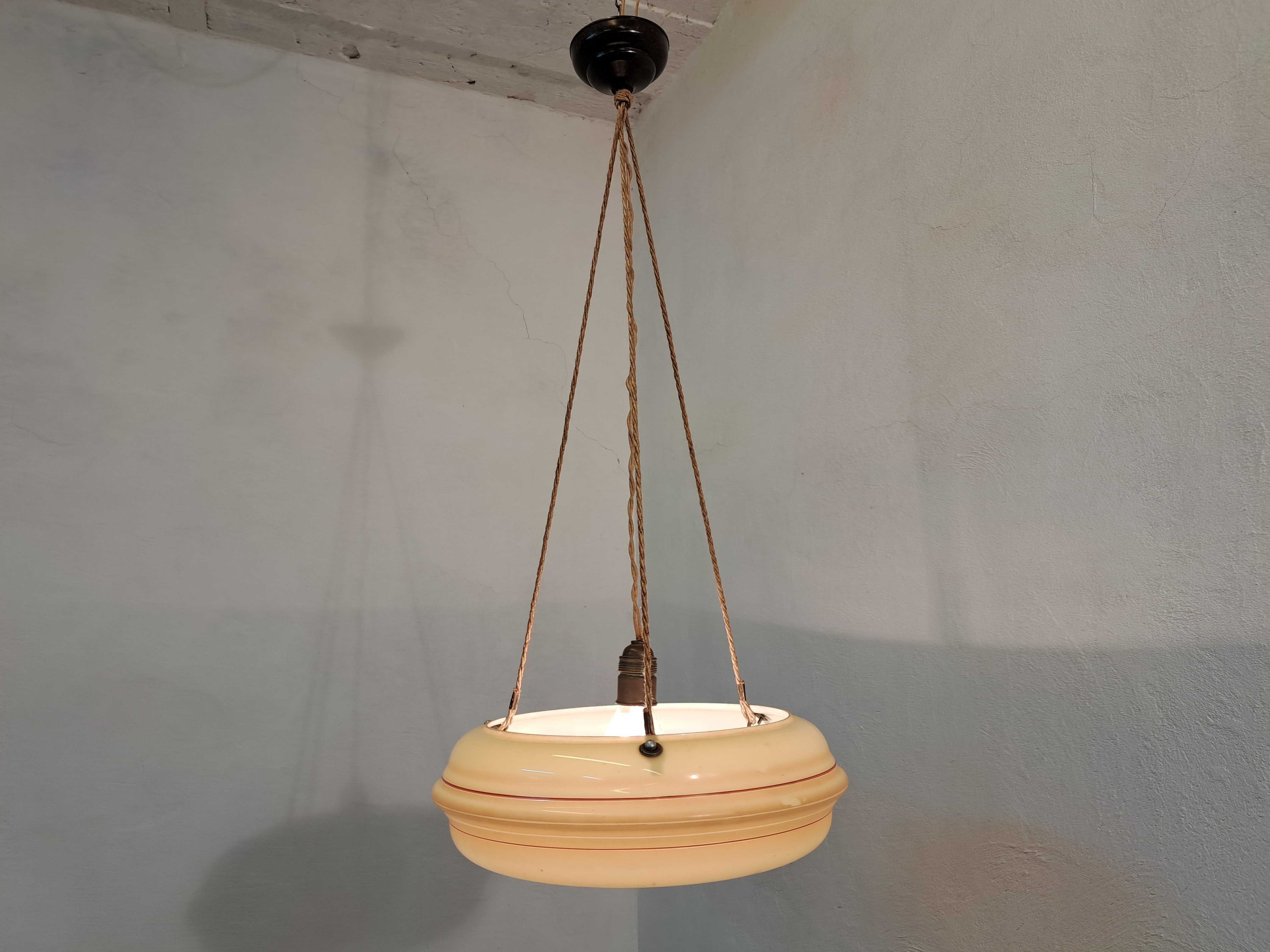 Żyrandol lampa ampla kremowa brązowe smugi, klosz marmurek