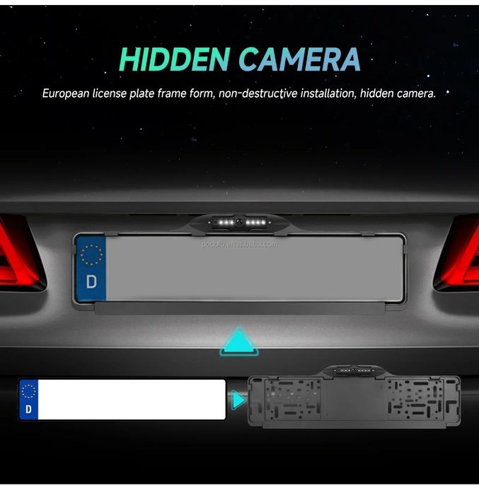 Mini Câmara FullHD marcha atrás na placa de matrícula visão nocturna