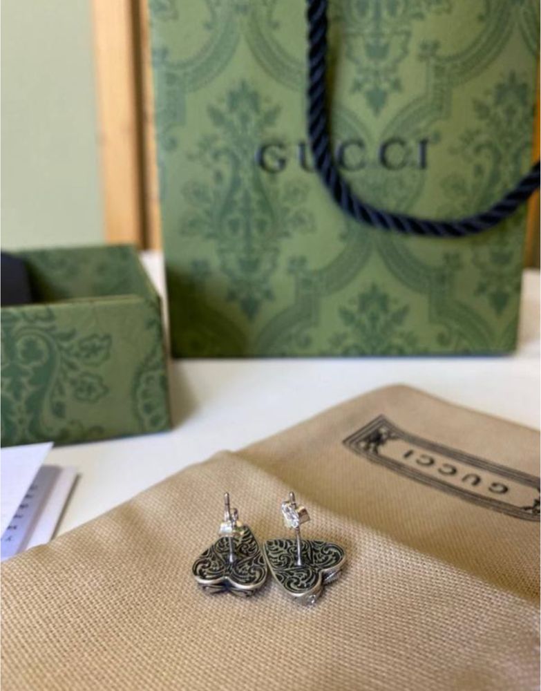 Сережки gucci гуччі пусети сережки пусеты гвоздики серебро s925