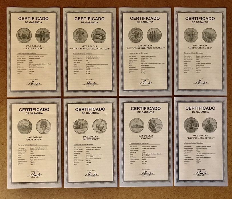 Dollars Comemorativos em Prata “Proof”