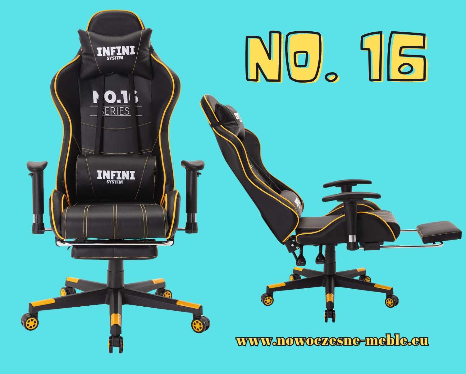 Fotel Gamingowy Infini series No.16 Black/Yellow, regulowane oparcie