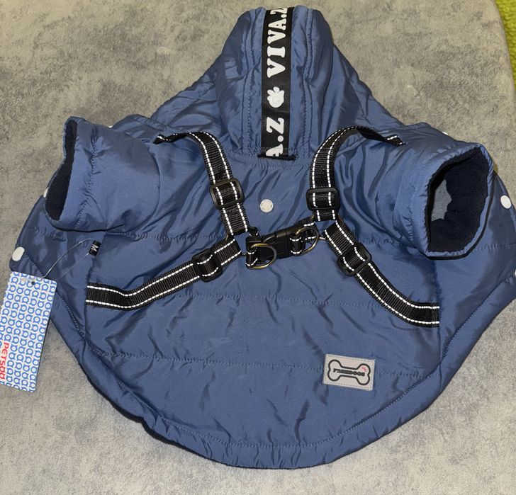 Теплий пуховик зі шлеєм для малих і середніх собак