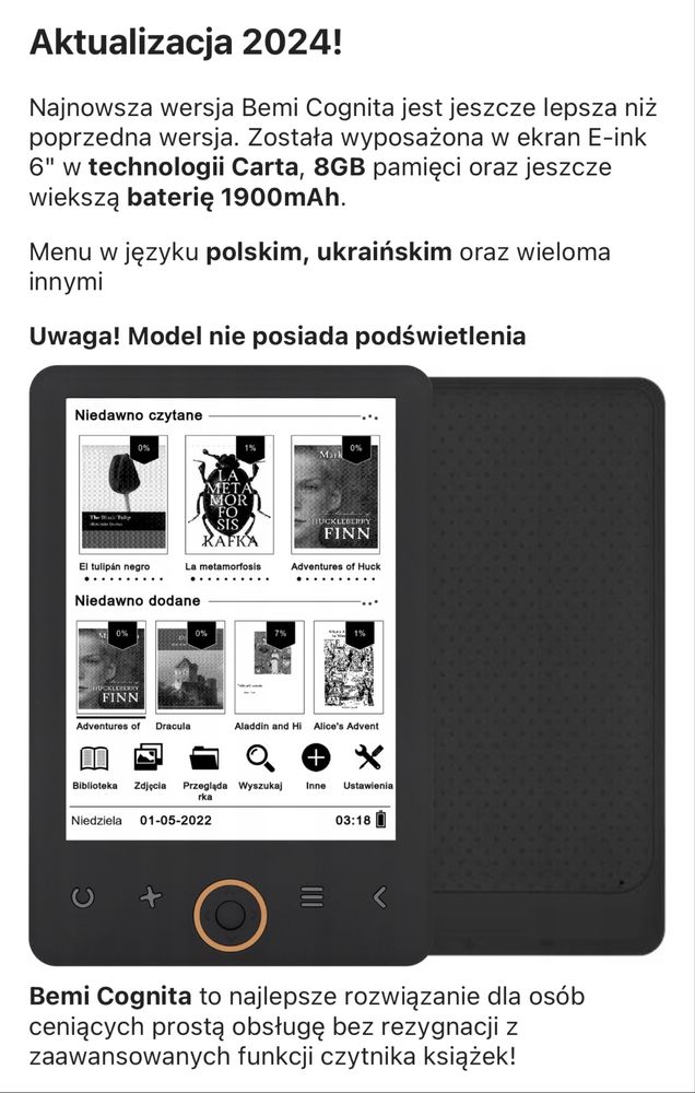 Czytnik ksiażek Bemi Cognita 6’’