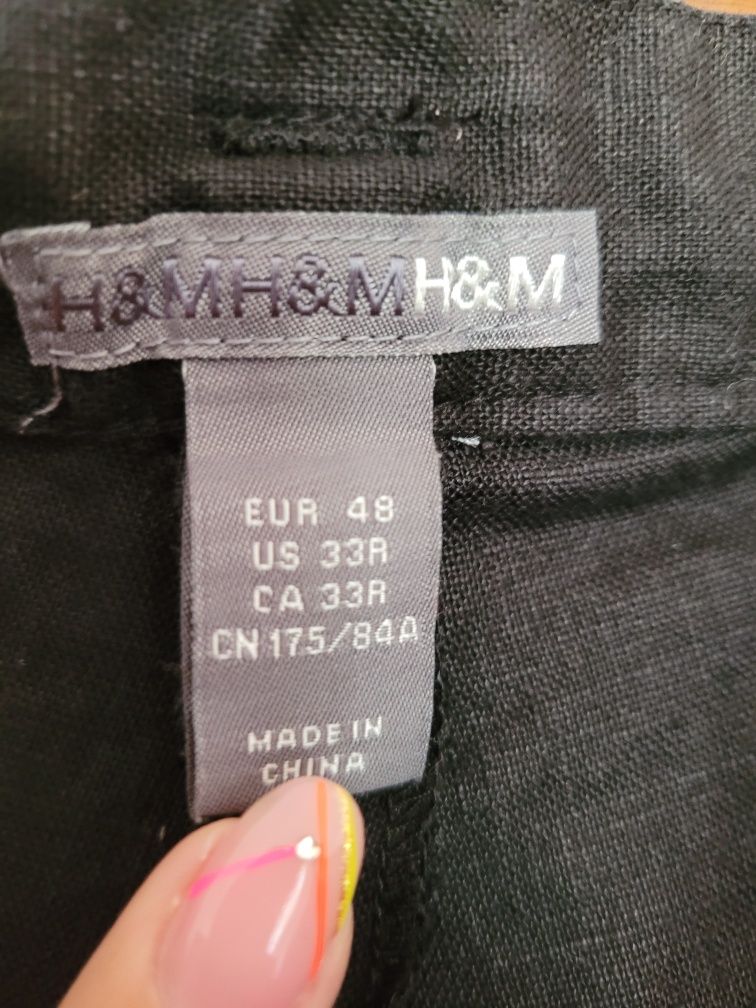 Czarne lniane spodnie rozmiar L/40 marki H&M