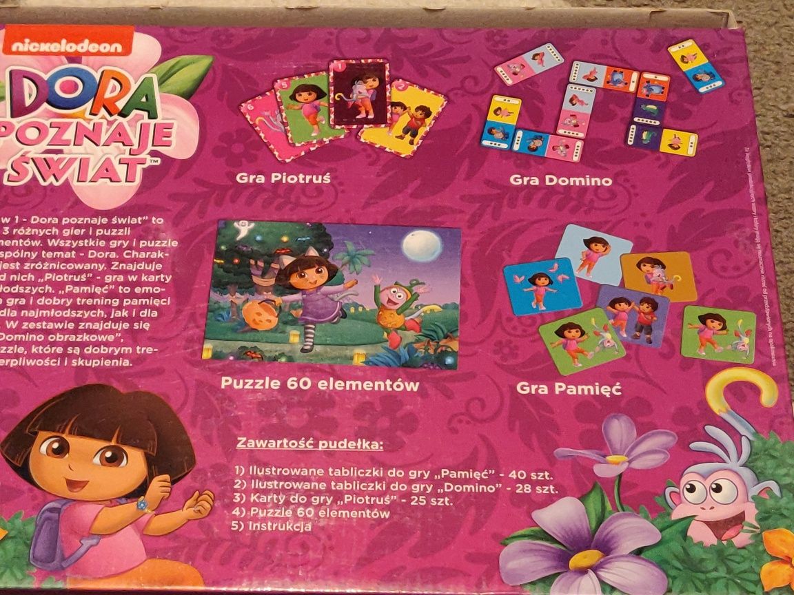 Gra zestaw zgadnij kto to, cyferki, 4w1 - puzzle i 3 gry Dora gratis