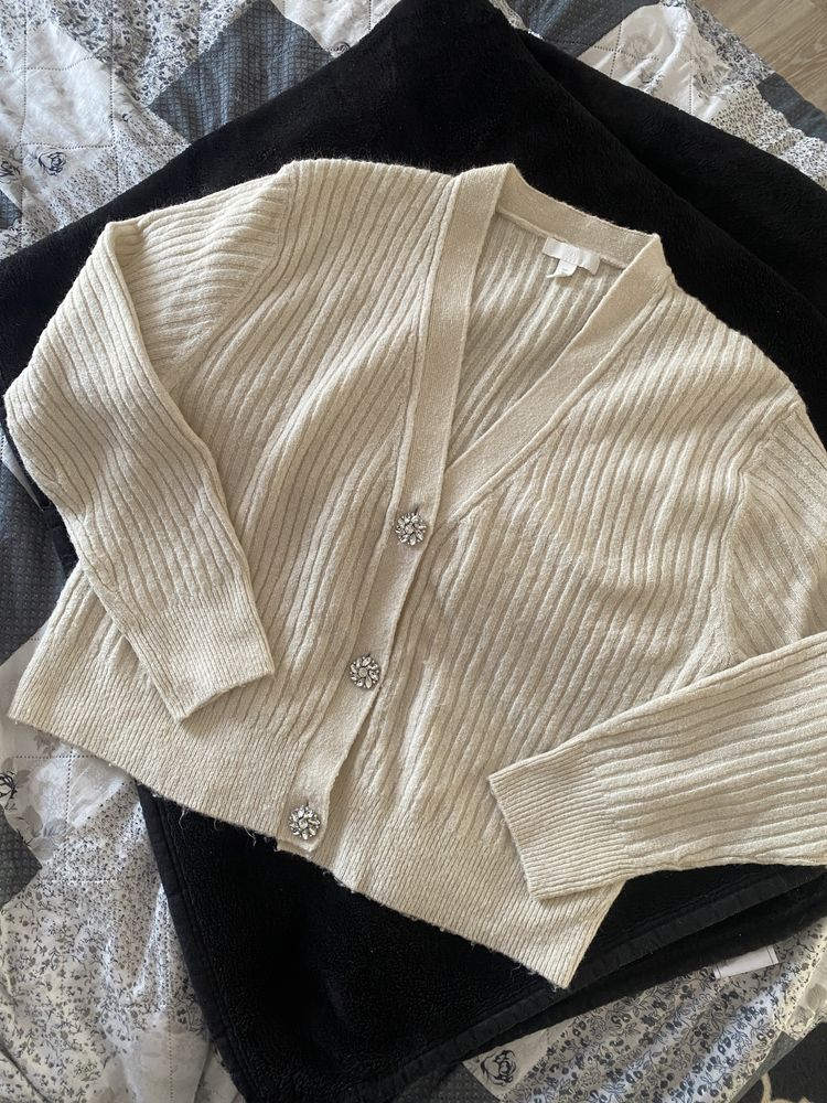 prazkowany sweter bizuteryjny H&M L