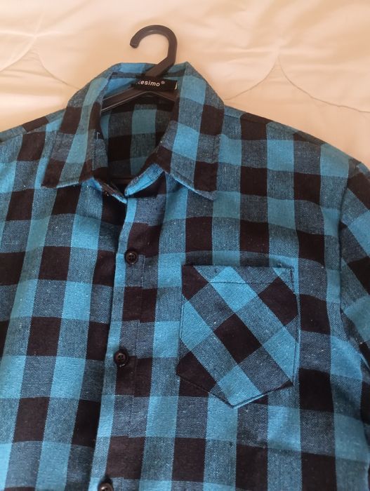 Camisa Quadrados Azul Preta