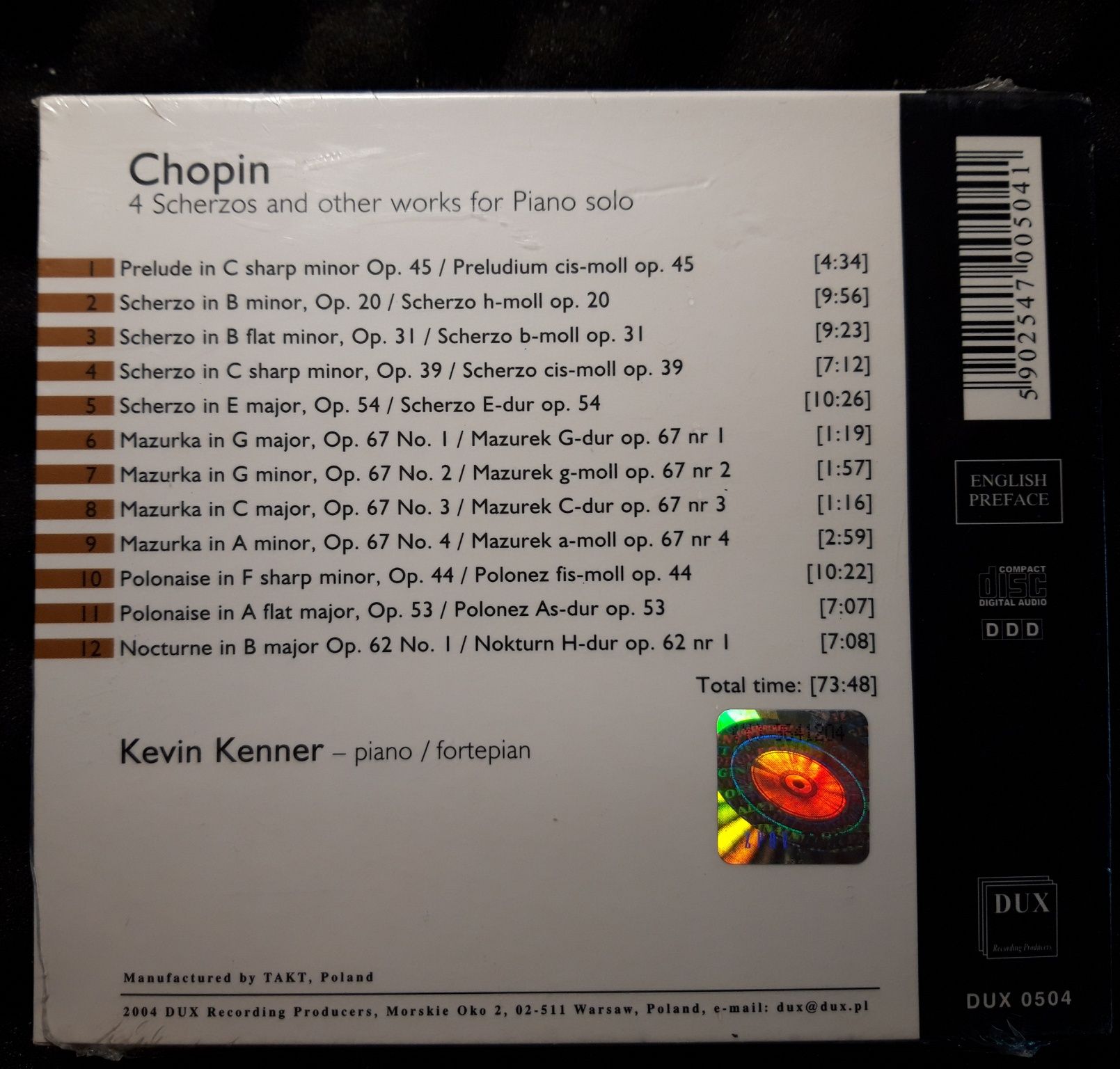 Kevin Kenner – Chopin 4 Scherzos & Works Piano Solo (CD, 2004, FOLIA)