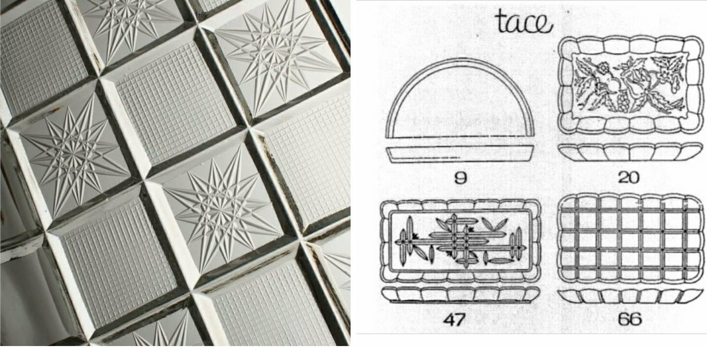 Ząbkowice taca w kwadraty szkło prasowane, dekor kratka rozeta