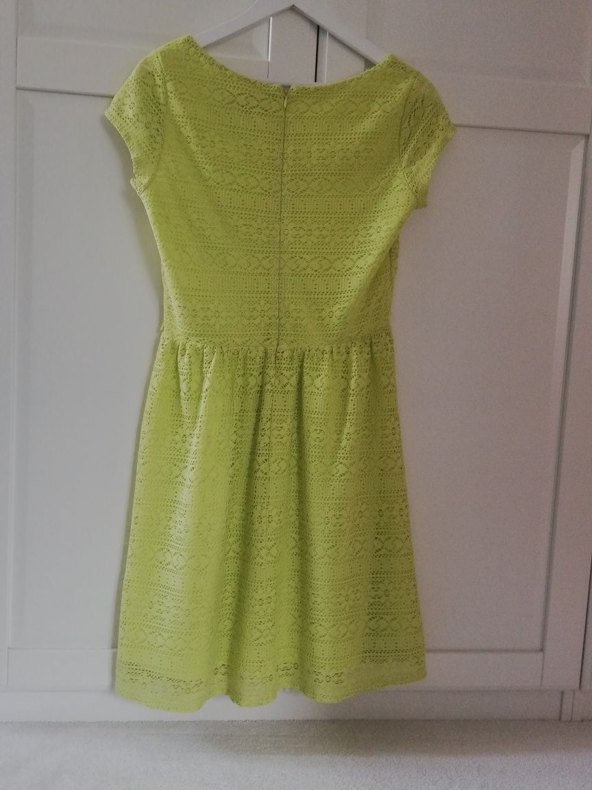 Sukienka Reserved retro boho lemonkowa-cytrynowa bawełna koronka r. L