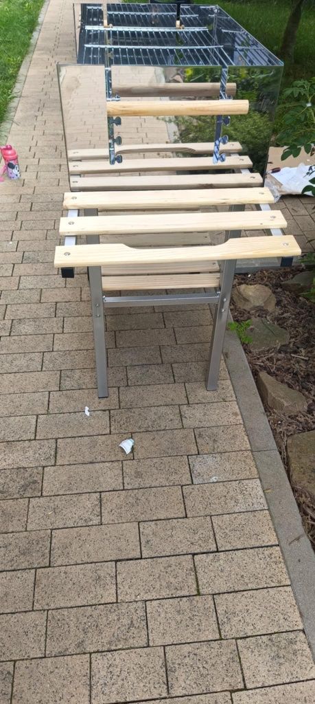 Grill węglowy XXL na wózku, stal nierdzewna, z 2 półkami
