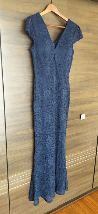 Suknia wieczorowa sukienka balowa długa na wesele studniówkę granatowa