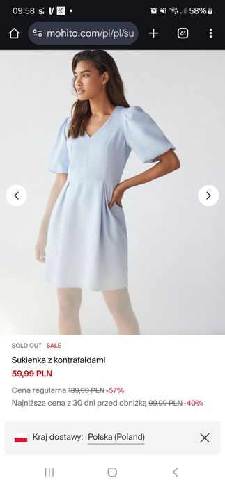 Sukienka z bufiastymi rękawami mohito xs na s stan bdb