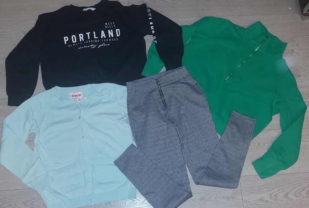 Bluza x2, sweterek,  spodnie dla dziewczynki 146/152 hm, paka ubrań