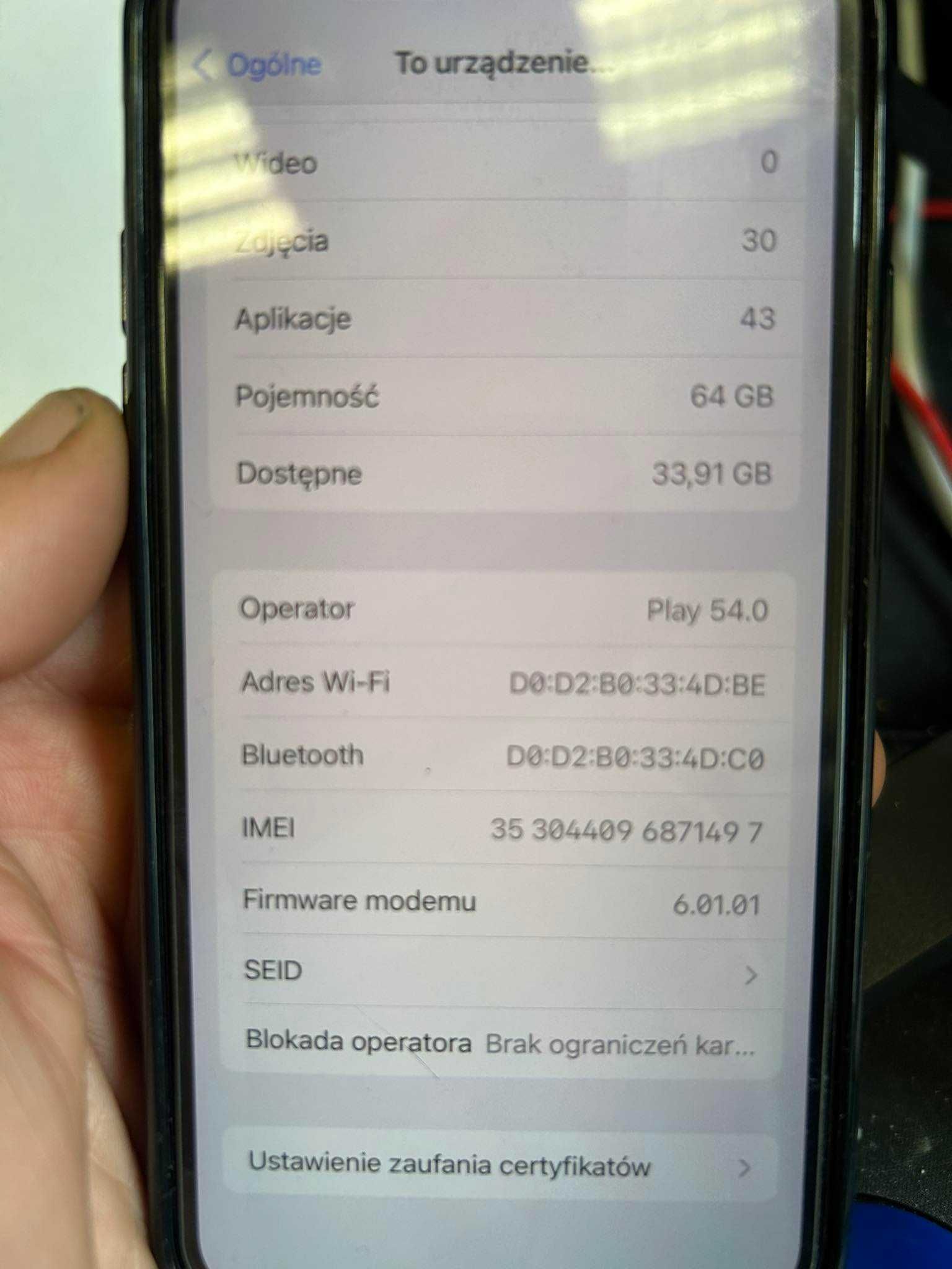 Apple Iphone X 64gb bateria 100% oryginalne pudełko