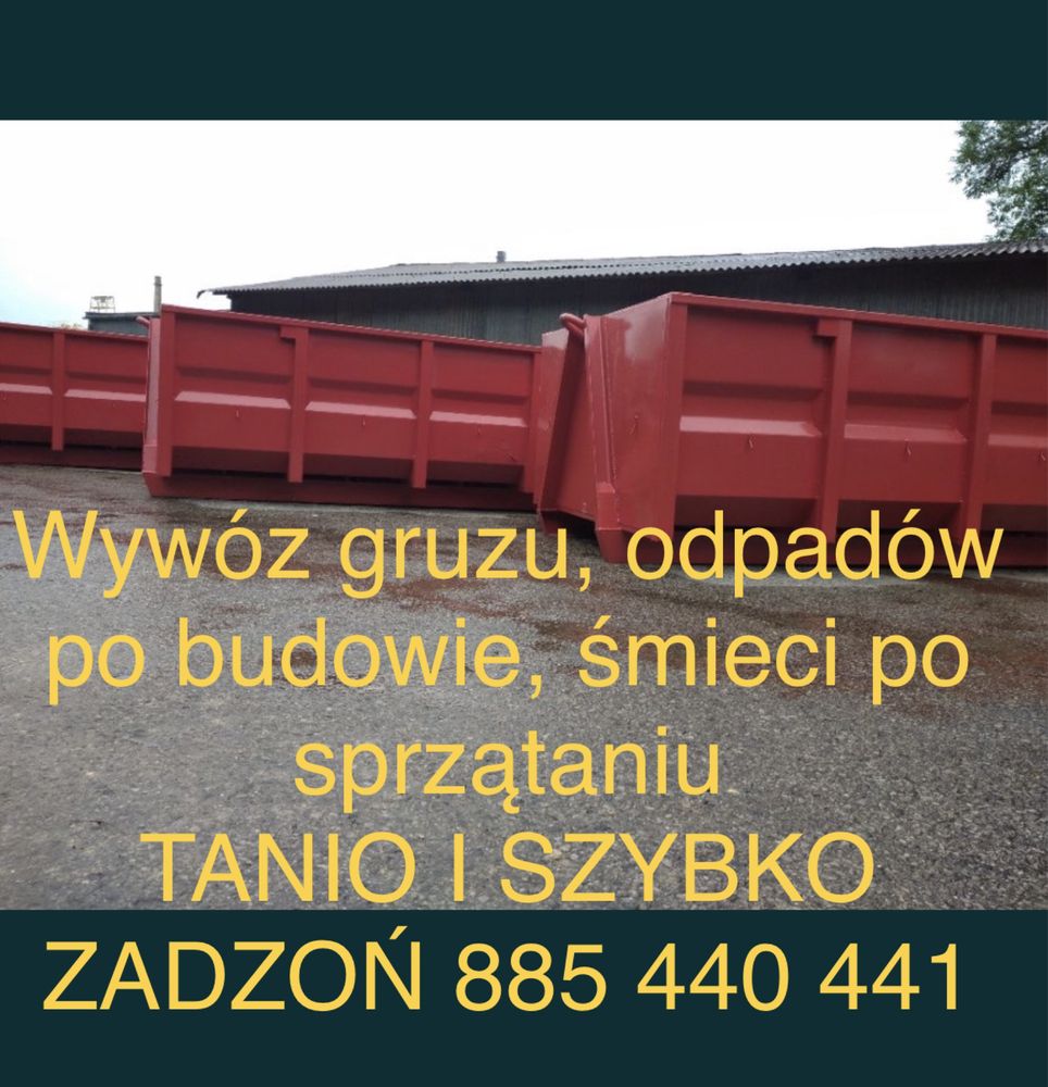 kontener na odpady, wywóz śmieci po budowie, gruz papa styropian tuje