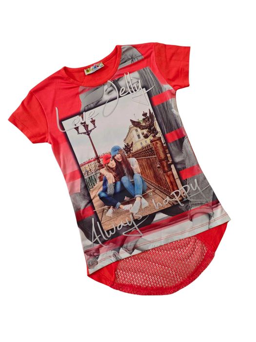 Tunika czerwona dla dziewczynki bluzka krótki rękaw nowa WYS-Ż 122-128