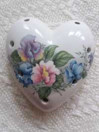 Pomander zapachowy serce w kwiaty ceramiczny