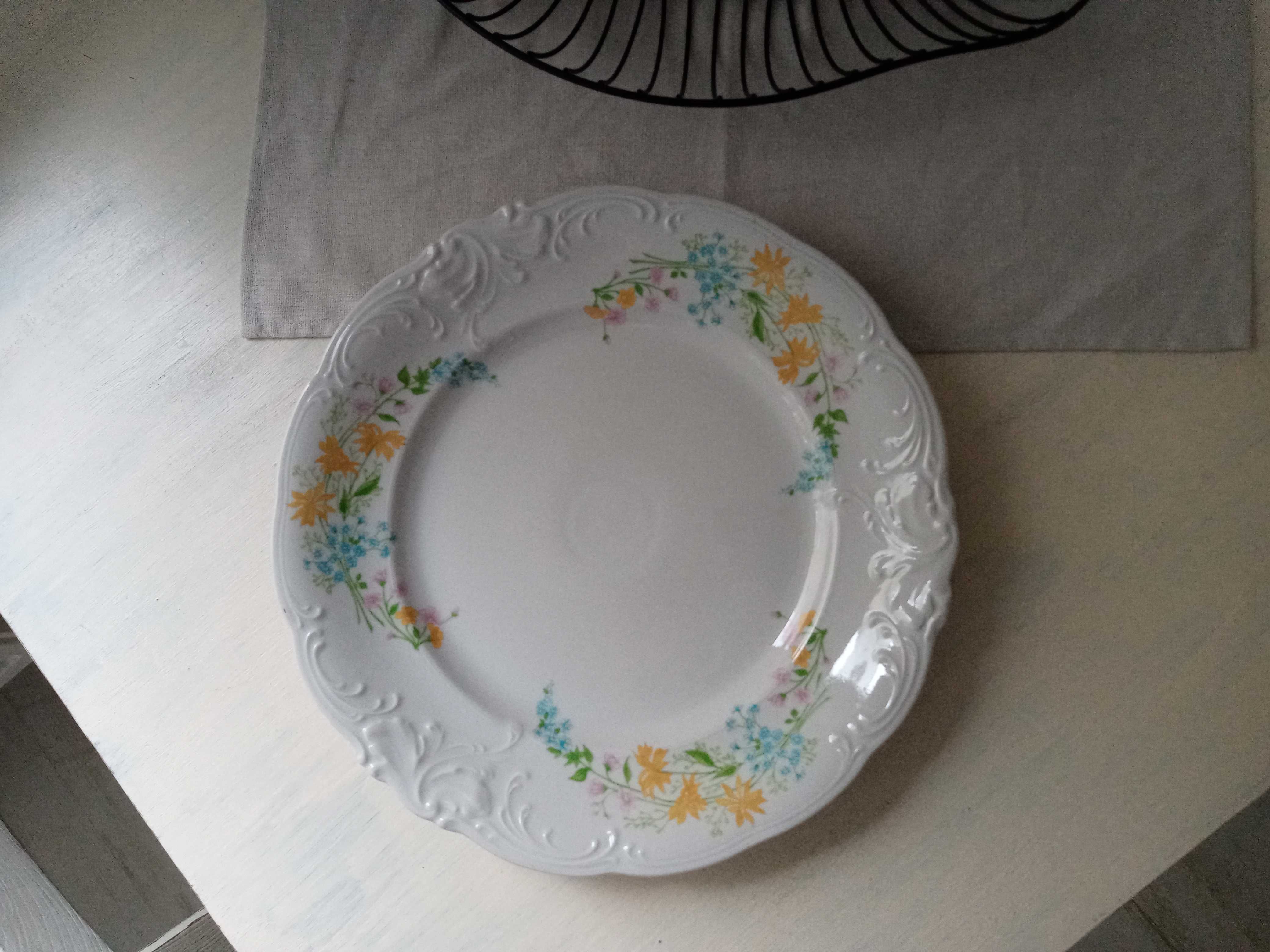 Porcelana Wałbrzych 32cm sygnatura patera talerz dekor retro kwiaty